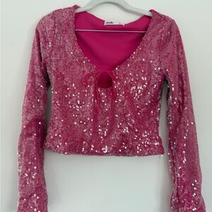 Pink Sequin Long Sleeve Top